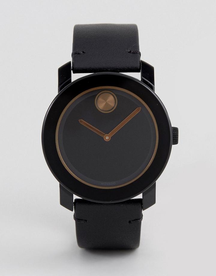 Movado Bold 3600297 Leather Watch In Black - Black
