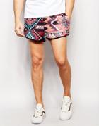 Jaded London Brown Geo-tribal Repeat Short Short - Red