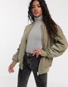 Asos Design Oversized Bomber Jacket In Khaki-black