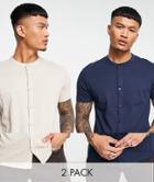 Asos Design 2 Pack Grandad Jersey Shirt In Multi