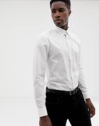 Moss London Long Sleeve Stretch Skinny Shirt With Button Down Collar - White