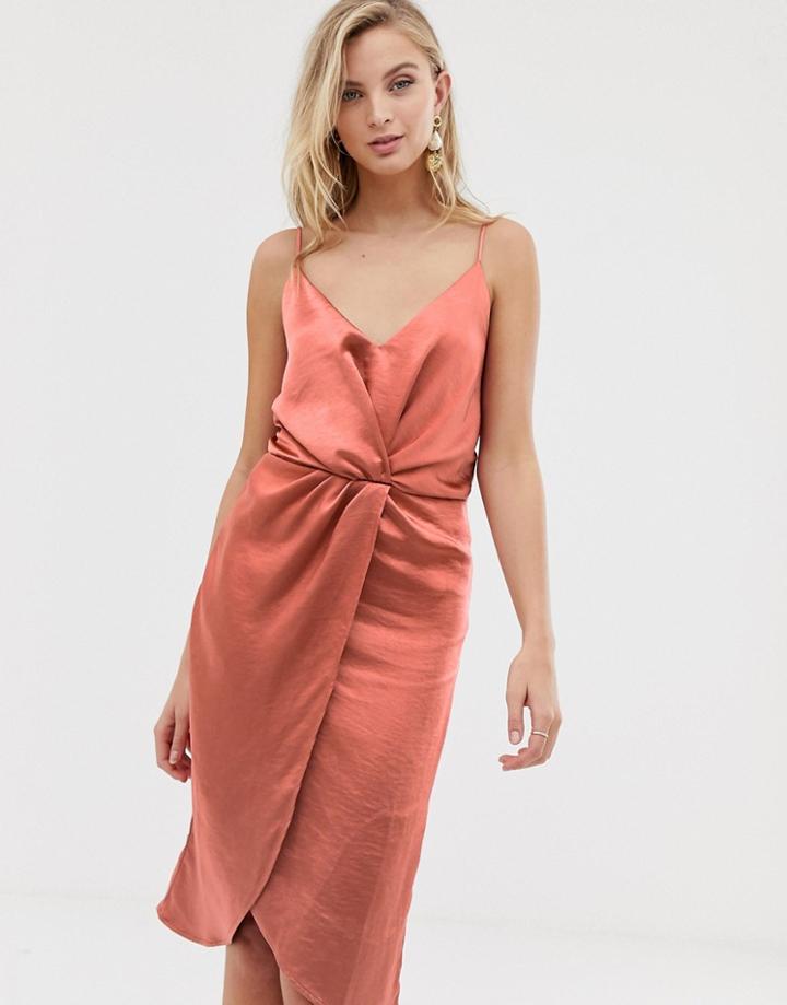 Vila Wrap Front Cami Midi Dress - Pink