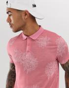 Asos Design Polo With Simple Floral Print - Pink