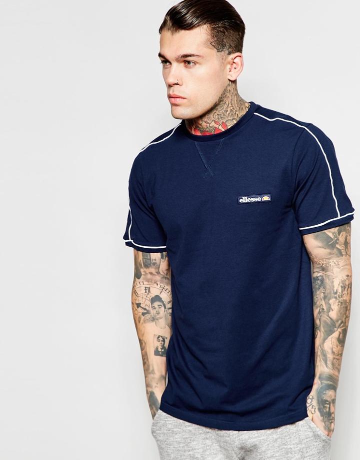 Ellesse T-shirt With Shoulder Piping - Navy