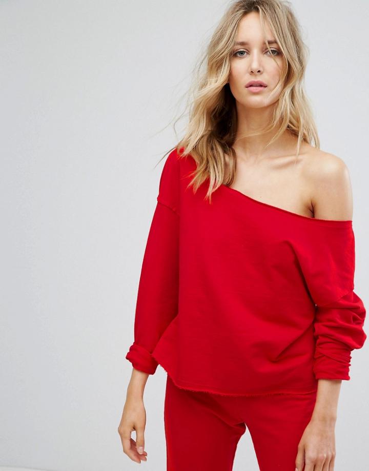 Asos Lounge Raw Edge Off Shoulder Sweat - Red