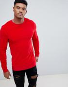 Asos Muscle Sweatshirt In Red Velour - Red