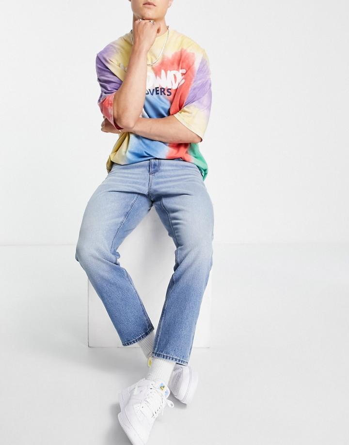 Asos Design Organic Cotton Blend Classic Rigid Jeans In Mid Wash Blue-blues