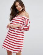 Asos Stripe Cotton Off Shoulder Dress - Multi