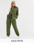 Asos Design Petite Jersey Boiler Jumpsuit-green