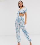 Flounce London Combat Pants In Blue Tie Dye - Blue