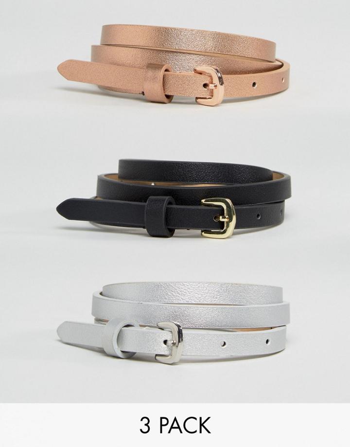 Asos 3 Pack Metallic Waist And Hip Belts - Multi