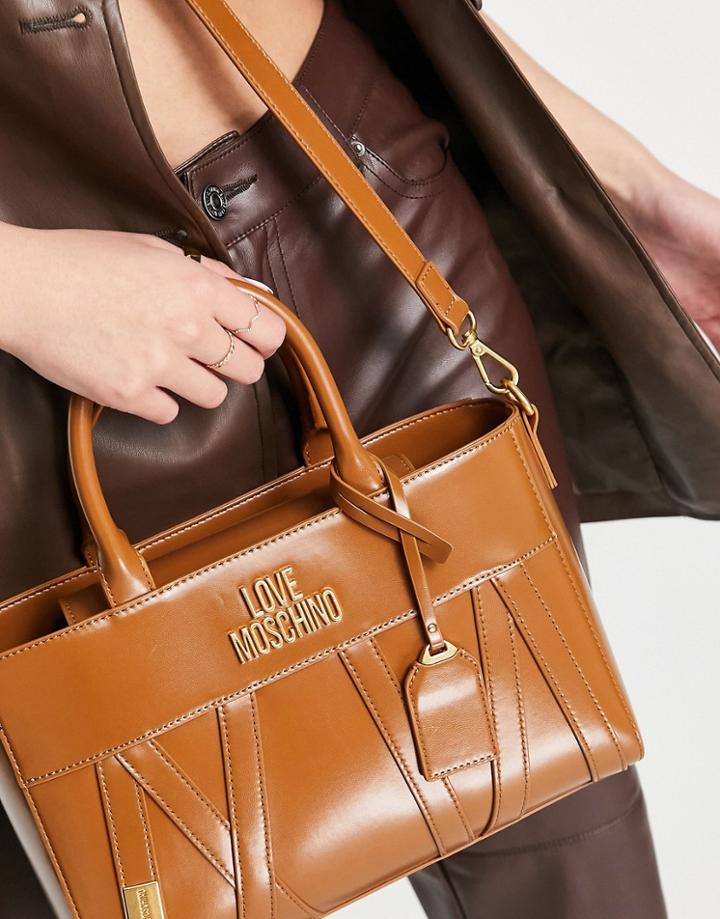 Love Moschino Top Handle Tote Bag In Tan-brown