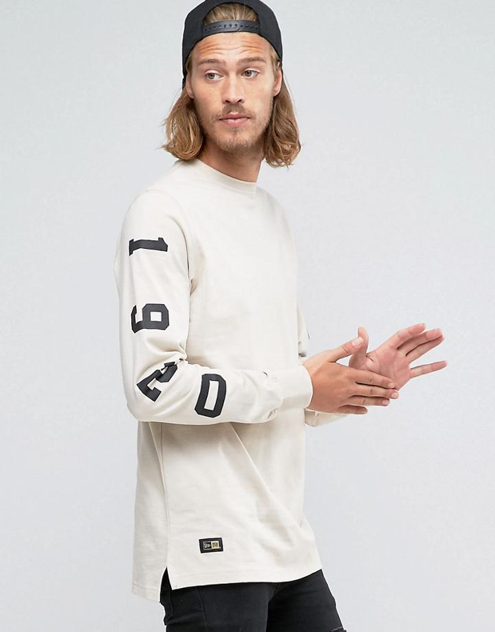 New Era Crafted Long Sleeve T-shirt With Sleeve Print - Beige