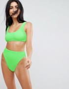 Asos Mix And Match Crinkle Crop Bikini Top - Green
