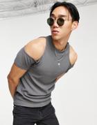Asos Design Skinny T-shirt In Gray Texture With Sleeve Cut Outs-grey
