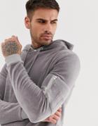 Asos Design Muscle Hoodie In Velour With Curved Hem And Ma1 Pocket-gray
