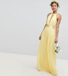 Tfnc Tall Pleated Maxi Bridesmaid Dress With Cross Back And Bow Detail - Yellow