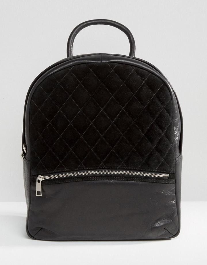 Urbancode Backpack With Quilted Suede Panel - Black