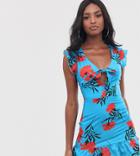 Parisian Tall Tie Front Dress In Blue Floral Print - Blue