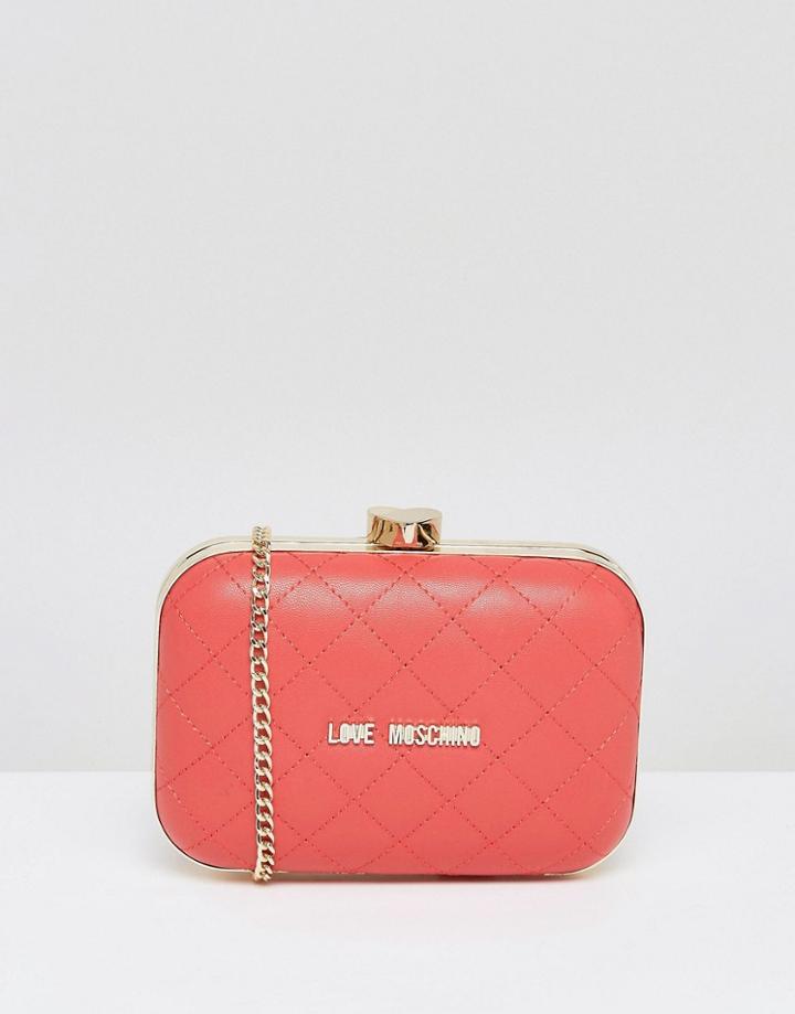 Love Moschino Structured Quilted Clutch With Strap - Red