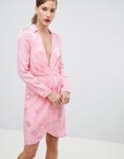 River Island Dress With Plunge Neck Line In Floral Jacquard Print-pink