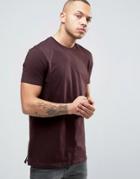 Asos Longline T-shirt With Zip Hem - Red