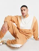 Asos Design Oversized Half Zip Sweatshirt With Contrast Panel Details - Part Of A Set-brown
