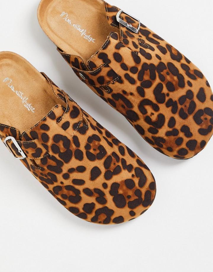 Miss Selfridge Venus Closed Toe Slipper In Leopard-brown