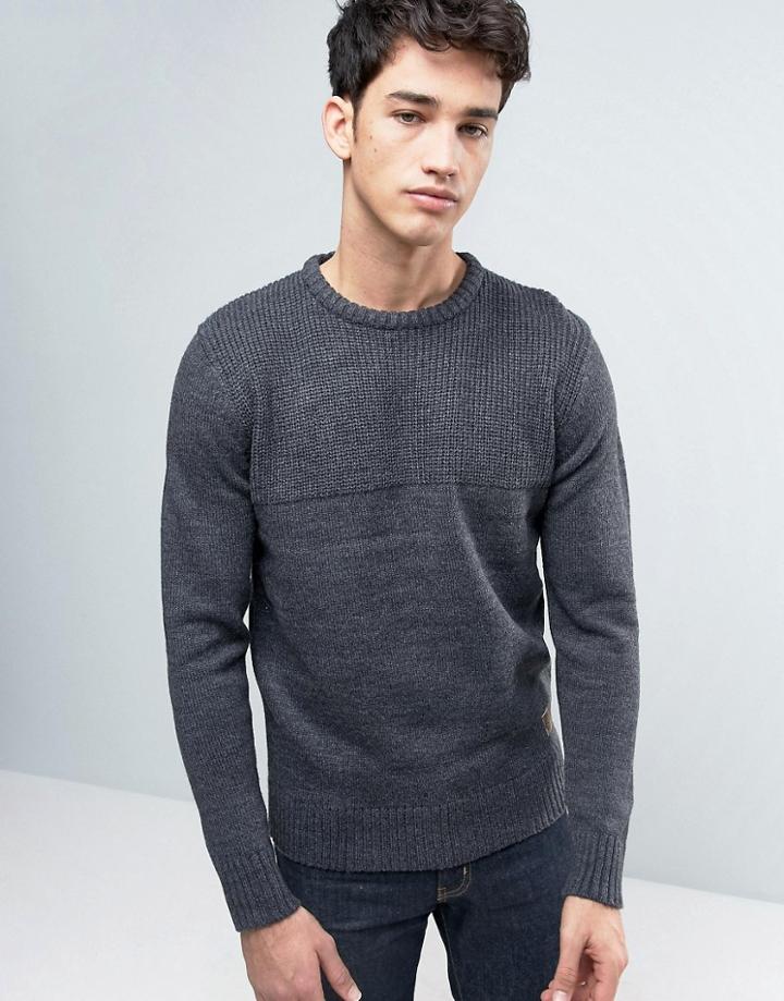 Brave Soul Mens Crew Neck Sweater With Rib Knit - Gray