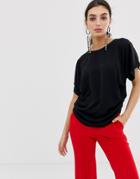 River Island Oversized Woven T-shirt In Black