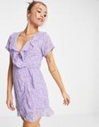 In The Style X Olivia Bowen Frill Detail Wrap Mini Dress In Lilac Floral Print-multi