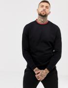 Asos Design Sweatshirt With Contrast Ringer In Black
