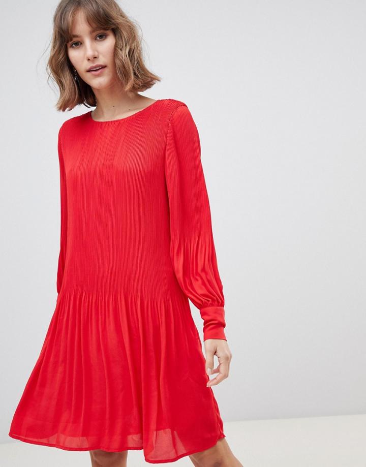 Selected Femme Plisse Smock Dress - Red