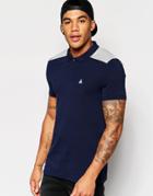 Asos Muscle Logo Polo With Shoulder Panels - Navy