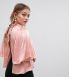 Asos Design Petite High Neck Wrap Back Top In Jacquard - Pink