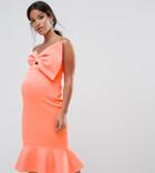 Asos Maternity Scuba Bow Front Pephem Midi Dress - Orange