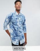 Asos Tall Regular Fit Denim Shirt In Bleach Wash - Blue