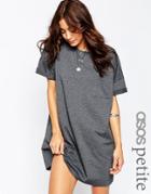 Asos Petite Casual Oversize T-shirt Dress With Pocket - Charcoal Marl