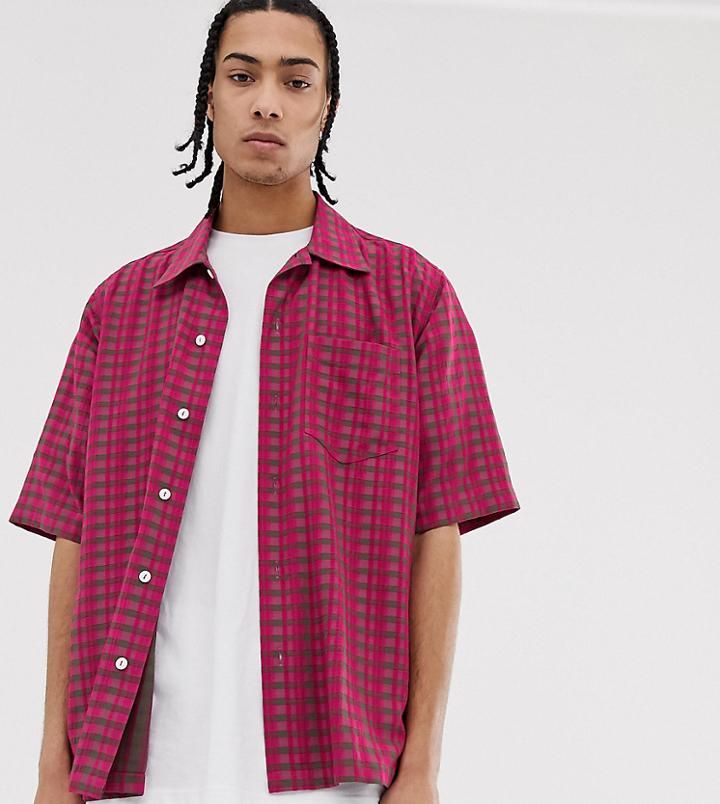 Noak Oversized Check Seersucker Shirt In Pink - Pink
