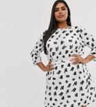 Asos Design Curve Casual Elasticated Mini Dress In Grid Texture In Splodge Print-multi