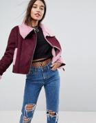 Asos Faux Suede Cropped Jacket With Funnel Neck - Purple