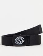 Asos Daysocial Slim Belt In Black Webbing And Printed Plate Buckle
