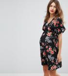 New Look Maternity Floral Printed Wrap Dress - Black