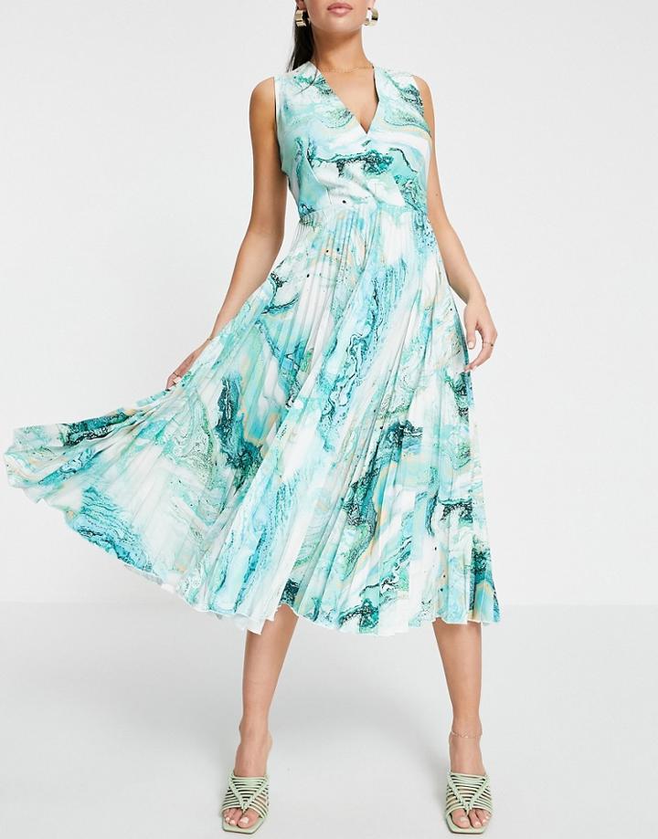 Closet Pleated Wrap Dress-green