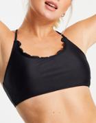 Vero Moda Scoop Neck Bikini Top With Cross Back And Scallop Edge In Black