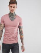 Asos Design Muscle Fit T-shirt With Deep V Neck - Pink