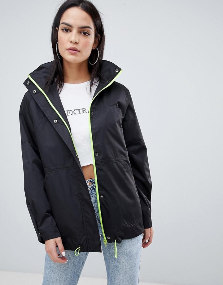Asos Design Contrast Trim Anorak - Black