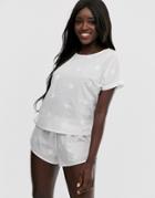 Asos Design Cotton Star Tee & Short Pyjama Set-white