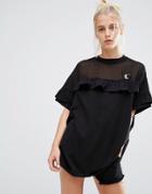 Lazy Oaf Oversized T-shirt With Sheer Insert And Frill - Black