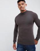 Asos Design Muscle Fit Turtleneck Sweater In Brown - Green